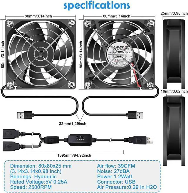 Alt view image 6 of 7 - Mini 80mm USB Computer PC Case Cooling 5V Powered Fan (Quiet), Cabinet Cooler Fan with Speed Controller2 in1 Pack