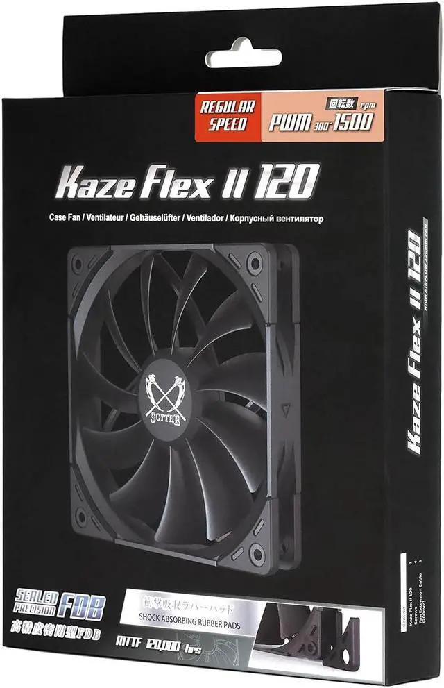 Alt view image 6 of 7 - Scythe Kaze Flex II 120 PWN, 120mm x 25mm Air Flow Optimized Quiet Operating Computer Case Fan, Fluid Dynamic Bearing, 4-Pin Connector, Single Pack (Standard Edition - 1500 RPM)