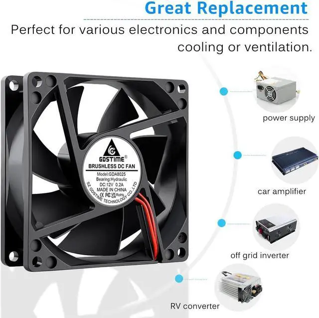 Alt view image 2 of 7 - GDSTIME 2 Pack 80mm x 80mm x 25mm 12V DC Brushless Cooling Fan