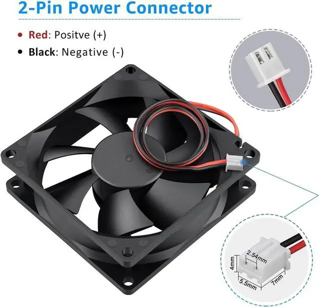 Alt view image 5 of 7 - GDSTIME 2 Pack 80mm x 80mm x 25mm 12V DC Brushless Cooling Fan