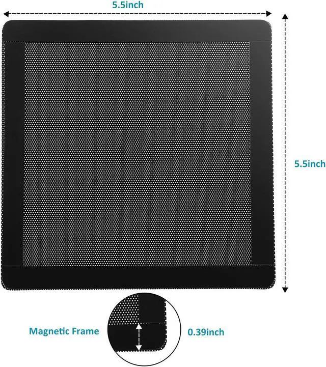 Alt view image 5 of 7 - 140mm 5.5inch Fan Dust Filter Mesh Magnetic Frame PVC Computer PC Case Fan Dust Proof Filter Cover Grills Black 5-Pack