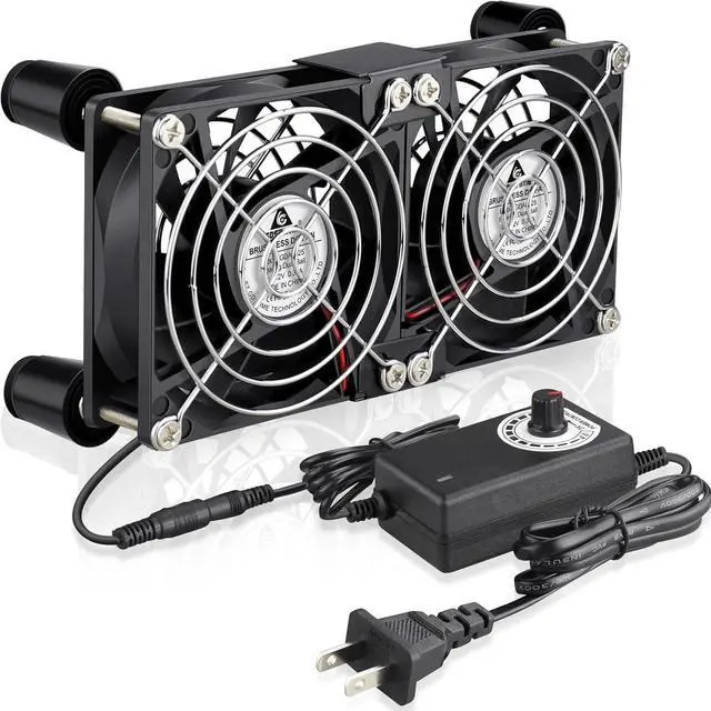 Main image of GDSTIME Dual 80mm x 25mm Computer Fan with AC Plug, 110V 120V 240V Variable Speed Controller for Modem Router Receiver DVR PlayStation Xbox Mini PC Case AV Cabinet Cooling