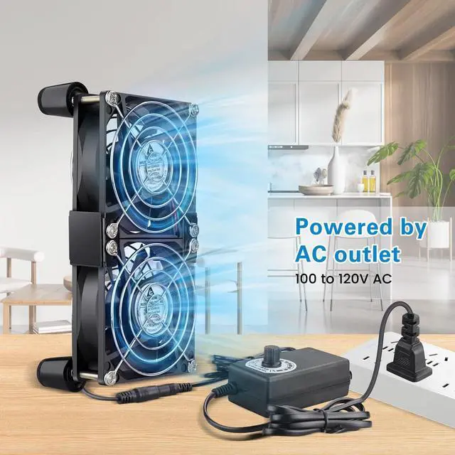 Alt view image 3 of 7 - GDSTIME Dual 80mm x 25mm Computer Fan with AC Plug, 110V 120V 240V Variable Speed Controller for Modem Router Receiver DVR PlayStation Xbox Mini PC Case AV Cabinet Cooling