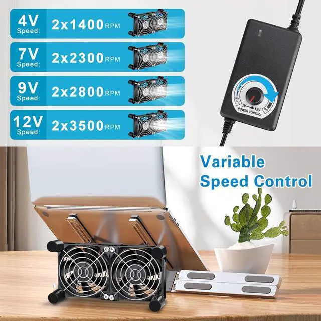 Alt view image 4 of 7 - GDSTIME Dual 80mm x 25mm Computer Fan with AC Plug, 110V 120V 240V Variable Speed Controller for Modem Router Receiver DVR PlayStation Xbox Mini PC Case AV Cabinet Cooling