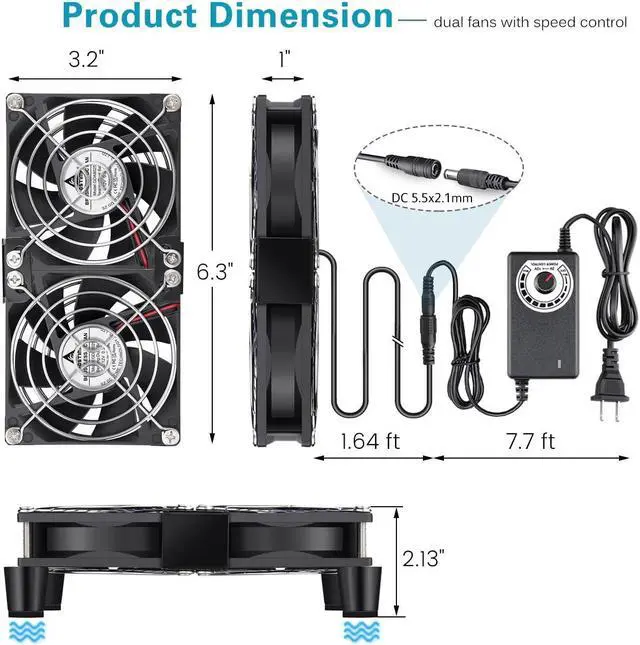 Alt view image 5 of 7 - GDSTIME Dual 80mm x 25mm Computer Fan with AC Plug, 110V 120V 240V Variable Speed Controller for Modem Router Receiver DVR PlayStation Xbox Mini PC Case AV Cabinet Cooling