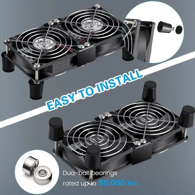 Alt view image 6 of 7 - GDSTIME Dual 80mm x 25mm Computer Fan with AC Plug, 110V 120V 240V Variable Speed Controller for Modem Router Receiver DVR PlayStation Xbox Mini PC Case AV Cabinet Cooling