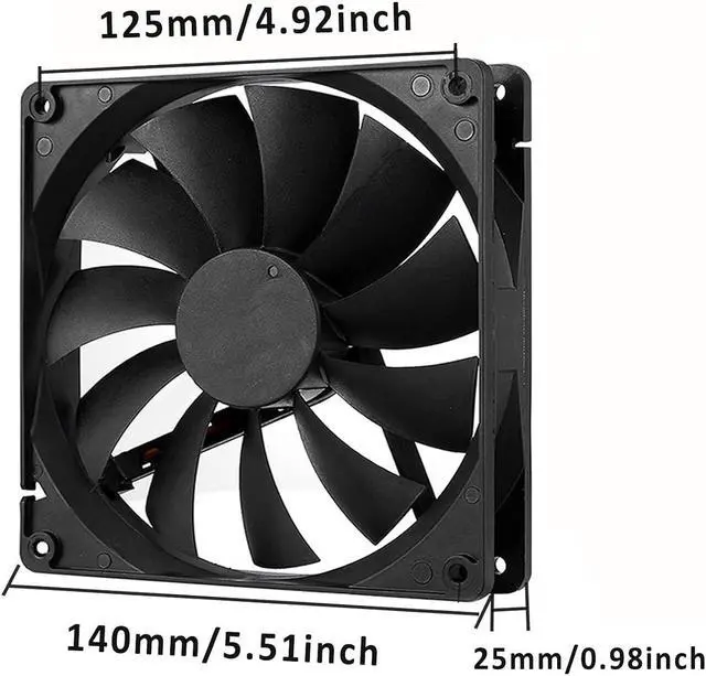 Alt view image 4 of 6 - 140mm Case Fan High Performance Standard Square PC Case Fan 4pin Connector 12V DC Computer CPU Case PWM Cooling Fan 1700RPM 3-Pack Black