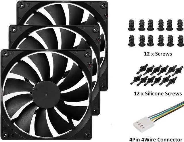 Alt view image 6 of 6 - 140mm Case Fan High Performance Standard Square PC Case Fan 4pin Connector 12V DC Computer CPU Case PWM Cooling Fan 1700RPM 3-Pack Black