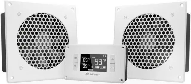 Main image of AC Infinity AIRPLATE T8 White, Quiet Cooling Dual-Fan System 6" with Thermostat Control, for Home Theater AV Cabinets