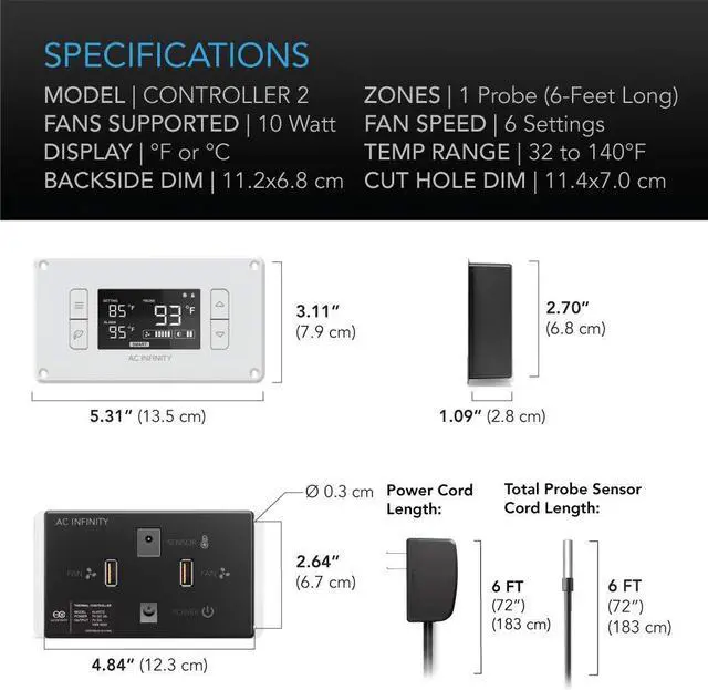 Alt view image 7 of 7 - AC Infinity AIRPLATE T8 White, Quiet Cooling Dual-Fan System 6" with Thermostat Control, for Home Theater AV Cabinets