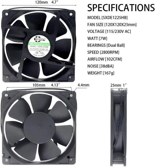 Alt view image 2 of 7 - EC AC Cooling Fan 120X120X25mm 120mm AC 110V 115V 120V 220V 240V for Chassis case cabinets