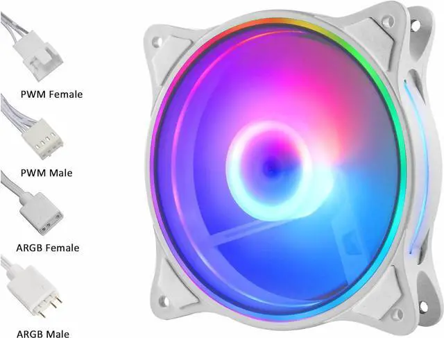 Alt view image 3 of 6 - PANO-MOUNTS 120mm White 5V 3PIN Addressable RGB 4Pin PWM PC Case Cooler Fan Triple Light Loop Motherboard Aura SYNC 800-1800RPM Suitable for Computer Case and Liquid radiators 3-Pack