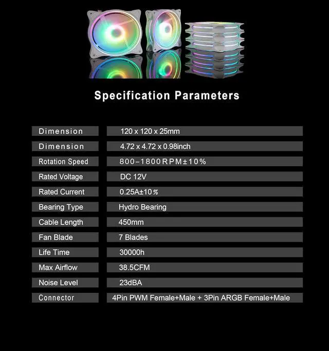 Alt view image 5 of 6 - PANO-MOUNTS 120mm White 5V 3PIN Addressable RGB 4Pin PWM PC Case Cooler Fan Triple Light Loop Motherboard Aura SYNC 800-1800RPM Suitable for Computer Case and Liquid radiators 3-Pack