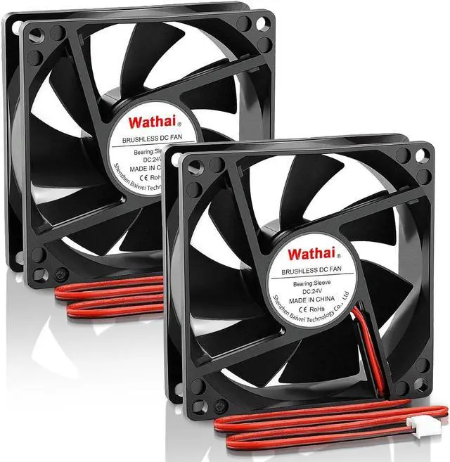 Main image of Wathai 80mm x 25mm 24V Brushless Computer Fan 2Pin 24vdc Small Square Fans for DIY Cooling Ventilation Exhaust Projects 2 Pack