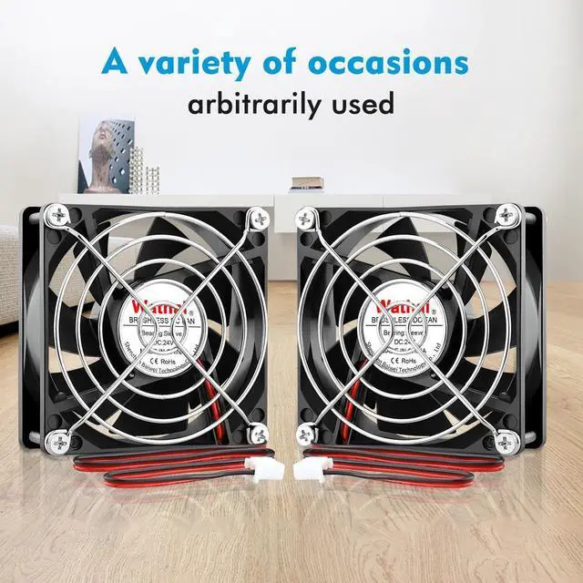 Alt view image 3 of 7 - Wathai 80mm x 25mm 24V Brushless Computer Fan 2Pin 24vdc Small Square Fans for DIY Cooling Ventilation Exhaust Projects 2 Pack