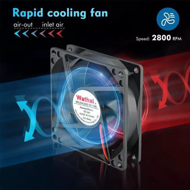 Alt view image 5 of 7 - Wathai 80mm x 25mm 24V Brushless Computer Fan 2Pin 24vdc Small Square Fans for DIY Cooling Ventilation Exhaust Projects 2 Pack