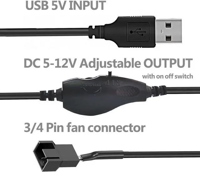 Alt view image 4 of 6 - Delinx 12V Fan Speed Controller, Fan Power Adapter,USB 5V Step UP Boost to DC 12V Adapter, 5-12V Adjustable, with 3/4 Pin Fan Connector Cable, 4.8ft Length