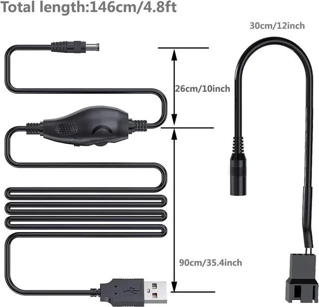 Alt view image 6 of 6 - Delinx 12V Fan Speed Controller, Fan Power Adapter,USB 5V Step UP Boost to DC 12V Adapter, 5-12V Adjustable, with 3/4 Pin Fan Connector Cable, 4.8ft Length