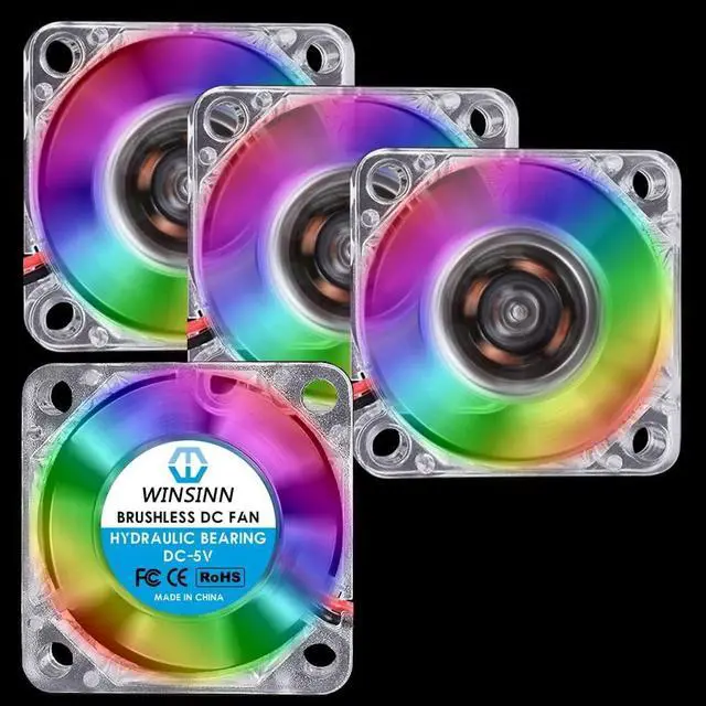 Main image of WINSINN 30mm RGB Fan 5V, LED Colorful 3D Printer Micro 5 Volt Fans 3010 Hydraulic Bearing, Brushless Cooling 30mmx10mm 2PIN (Pack of 4Pcs)