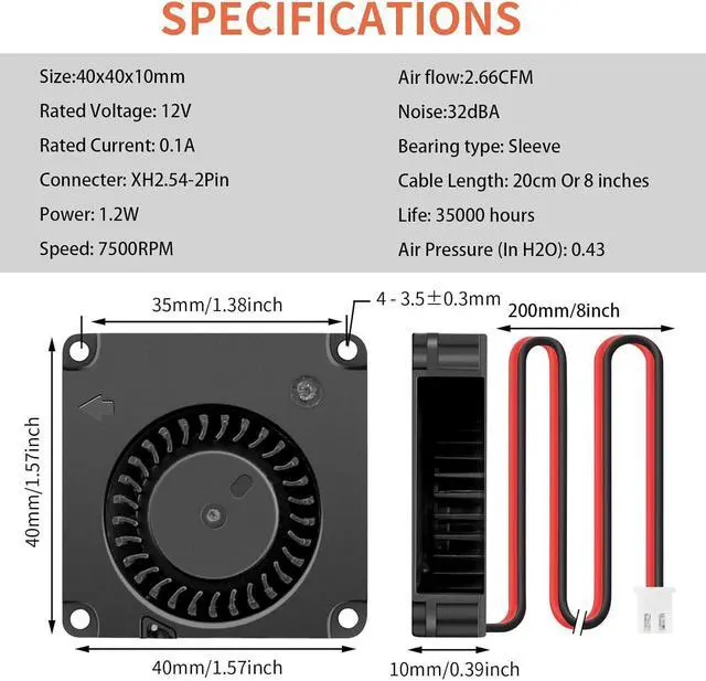 Alt view image 2 of 7 - Wathai 4010 Blower Fan 12v Centrifugal Fan 40mm Computer Case Tiny Fan Micro Turbine 40x40x10 for DIY 3D Printer Cooling 2 Pack