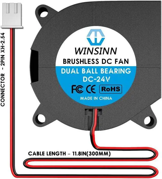 Alt view image 3 of 4 - WINSINN 40mm Blower Fan 24V, 3D Printer Micro 24 Volt Fans Blower 4020 Dual Ball Bearing, Brushless Cooling 40mmx20mm 2PIN (Pack of 2Pcs)
