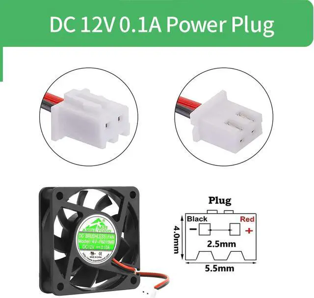 Alt view image 5 of 7 - 2-Pack 60mm by 60mm by 15mm 6015 12V DC 0.10A Dual Ball Bearing Brushless Cooling Fan 2pin
