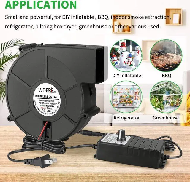 Alt view image 3 of 7 - 140mm x 40mm Dual Ball Big Airflow Centrifugal Blower Fan 12 Volt with AC 110v 220v Variable Speed Controller for DIY Inflatable or Cooling Ventilation Exhaust Projects