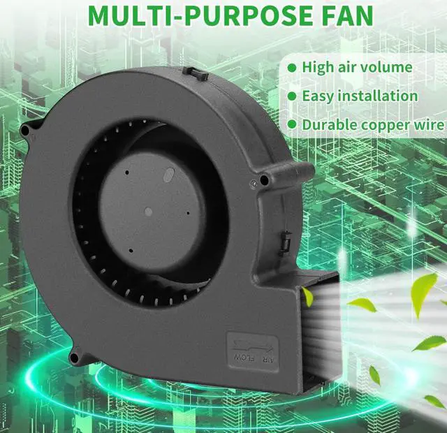 Alt view image 5 of 7 - 140mm x 40mm Dual Ball Big Airflow Centrifugal Blower Fan 12 Volt with AC 110v 220v Variable Speed Controller for DIY Inflatable or Cooling Ventilation Exhaust Projects