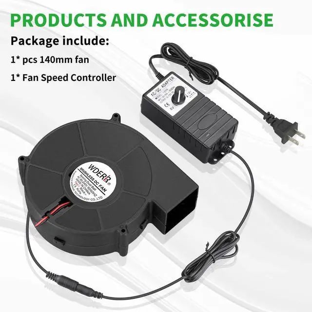 Alt view image 6 of 7 - 140mm x 40mm Dual Ball Big Airflow Centrifugal Blower Fan 12 Volt with AC 110v 220v Variable Speed Controller for DIY Inflatable or Cooling Ventilation Exhaust Projects