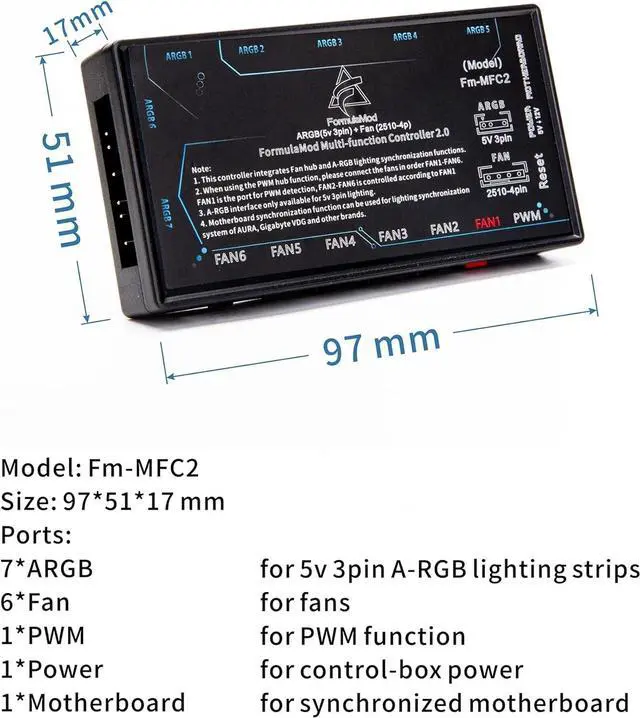 Alt view image 3 of 5 - Sync Controller for ARGB (5v 3-Pin) Lighting & Fan (2510-4-Pin) Power/PWM, Multifunctional Hub for Connecting/Synchronizing to Motherboard