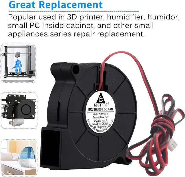 Alt view image 5 of 7 - GDSTIME 2Pcs 50mm 5015 Blower Fan 24V Brushless Dual Ball Bearing Turbo Cooling 50x15mm 2Pin 39 inch Cable for 3D Printer Hotend Extruder