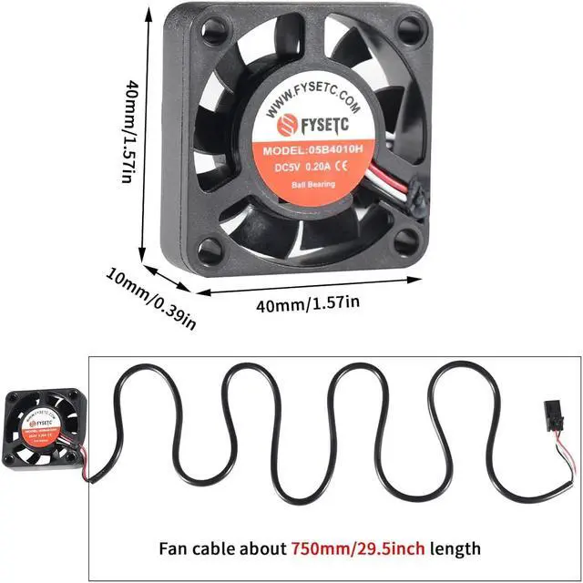 Alt view image 2 of 7 - FYSETC Prusai3 MK3S+ Hotend Part Upgraded Dual-Ball Cool Blower Fan 4010 40x40x10mm DC 5V 0.2A Hot End Cooler Radiator for 3D Printer PrusaMK3 MK3S DIY Accessories -Pack of 2