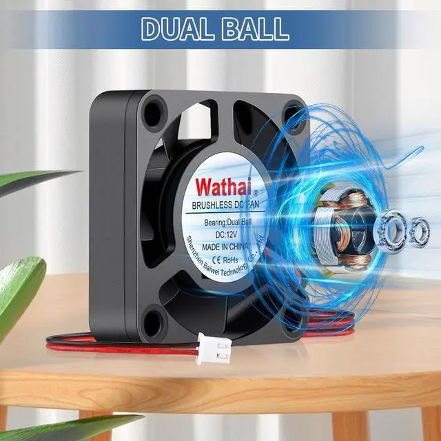 Alt view image 4 of 6 - Wathai 40mm x 10mm DC 12 Volt Brushless Cooling Fan 12V Dual Ball Replacement Fans for DIY 3D Printer, Amplifier, Computer, Devices, Battery Chargers, Raspberry pi, Laptops, and DVR Cooling 2Pack