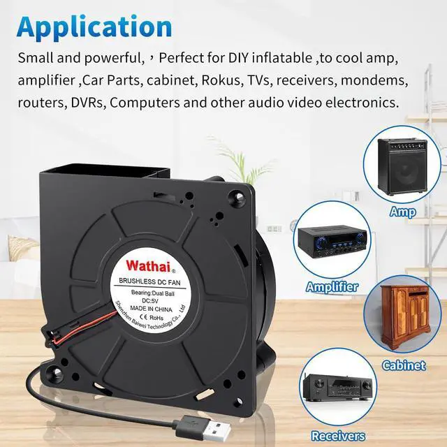Alt view image 2 of 7 - Wathai 120mm x 32mm USB Blower Fan 5V High Performance with Speed Control for Electronics Computer Components, Home Theater, Receiver,3D Printers Cooling
