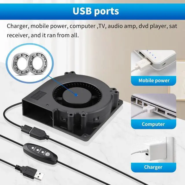 Alt view image 5 of 7 - Wathai 120mm x 32mm USB Blower Fan 5V High Performance with Speed Control for Electronics Computer Components, Home Theater, Receiver,3D Printers Cooling