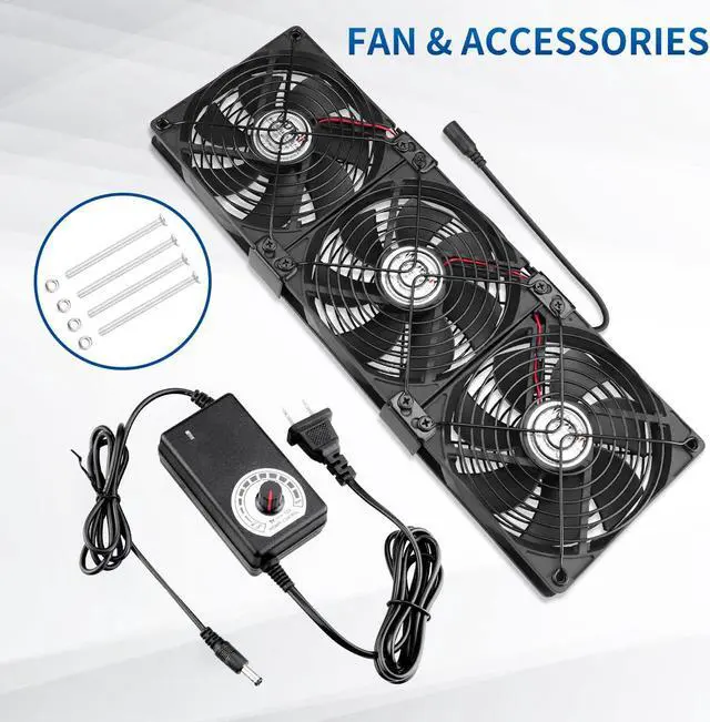 Alt view image 7 of 7 - Big Airflow 3 x 120mm Computer Case Fan AC 110v - 240v with Speed Controller for CPU Gaming Cabinet Small Box Refrigerator Window CoolingRegistered BoosterDIY Exhaust Project