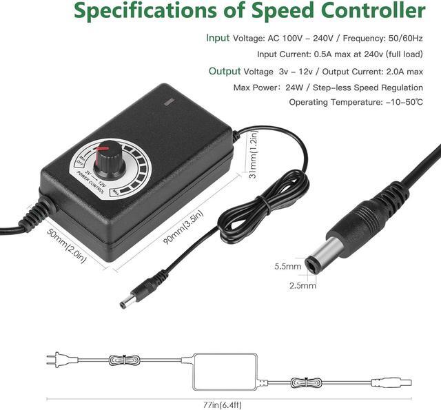 Alt view image 3 of 6 - 2 x 120mm 240mm Computer Fan with AC Plug, 110V - 240V AC Powered Fan with Variable Speed Controller for Receiver Cabinet Chassis Machine Server Workstation Cooling