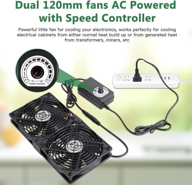 Alt view image 4 of 6 - 2 x 120mm 240mm Computer Fan with AC Plug, 110V - 240V AC Powered Fan with Variable Speed Controller for Receiver Cabinet Chassis Machine Server Workstation Cooling