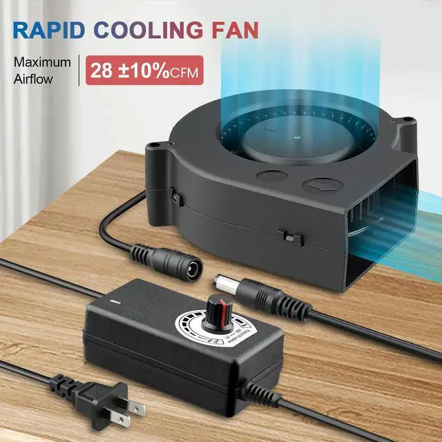 Alt view image 3 of 7 - 97mm x 33mm Blower Fan Dual Ball 12 Volt High CFM 110v 220v Variable Speed Controller with AC Pulg for DIY Cooling Ventilation Exhaust Projects, Inflatable Replacement