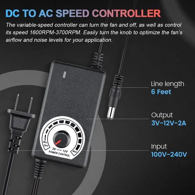 Alt view image 4 of 7 - 97mm x 33mm Blower Fan Dual Ball 12 Volt High CFM 110v 220v Variable Speed Controller with AC Pulg for DIY Cooling Ventilation Exhaust Projects, Inflatable Replacement