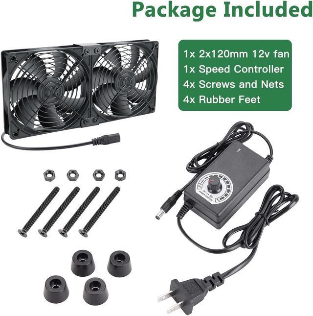 Alt view image 6 of 6 - 2 x 120mm 240mm Computer Fan with AC Plug, 110V - 240V AC Powered Fan with Variable Speed Controller for Receiver Cabinet Chassis Machine Server Workstation Cooling