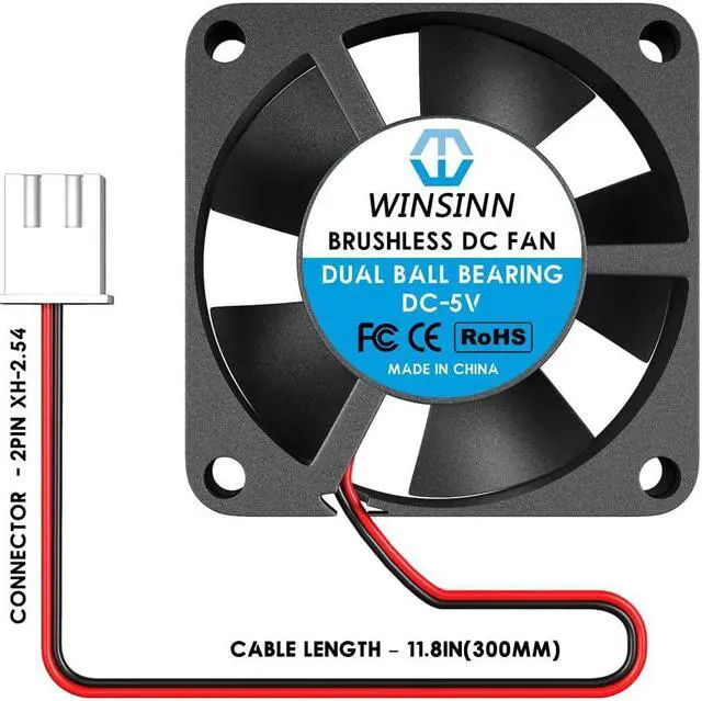 Alt view image 3 of 5 - WINSINN 30mm Fan 5V, 3D Printer Micro 5 Volt Fans 3010 Dual Ball Bearing, Brushless Cooling 30mmx10mm 2PIN (Pack of 2Pcs)