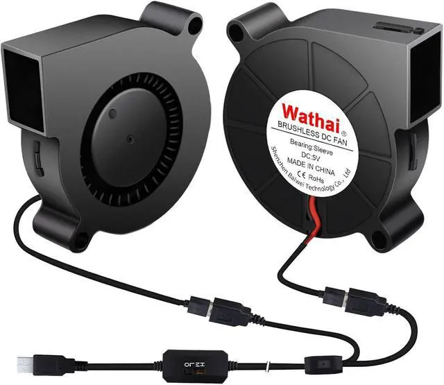 Main image of Wathai 50mm x 15mm USB Blower Fan 5V 5015 Brushless Cooling Fans with Variable Speed Controller for Laptops, Helmets, and DIY Projects 2 Pack