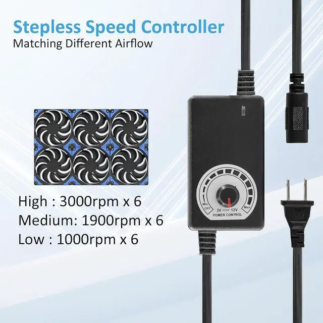 Alt view image 2 of 6 - 120mmx6 720mm Adjustable Computer PC Vent Fans 3V-12V Speed Controller for Flexible Arrange Cabinet Rack Space Window Wall Server Mining Rig Chicken Coop Exhaust Cooling -