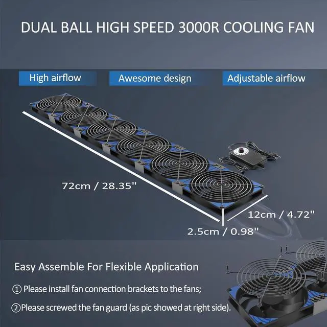 Alt view image 4 of 6 - 120mmx6 720mm Adjustable Computer PC Vent Fans 3V-12V Speed Controller for Flexible Arrange Cabinet Rack Space Window Wall Server Mining Rig Chicken Coop Exhaust Cooling -