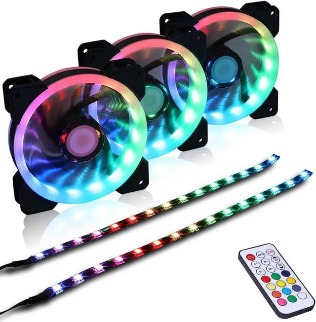 Main image of DS 120MM Ring RGB Case Fans with Controller for PC Cases, Computer Case ATX Full Tower, Middle Tower (LED Fans 3PACK Kit, 2PACK LED Strip, 1st GEN Hub Box, A Series)