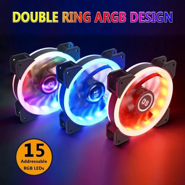 Alt view image 2 of 7 - DS 120MM Ring RGB Case Fans with Controller for PC Cases, Computer Case ATX Full Tower, Middle Tower (LED Fans 3PACK Kit, 2PACK LED Strip, 1st GEN Hub Box, A Series)