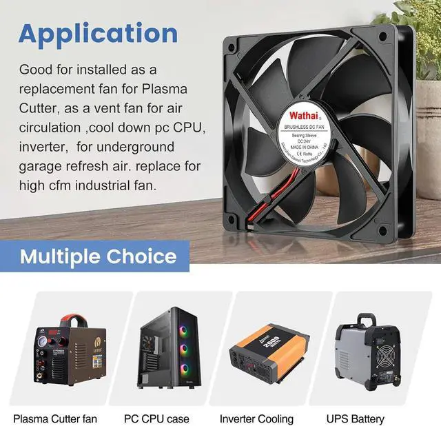Alt view image 3 of 7 - Wathai 120x120x25mm 120mm 24v Case Fan PC Cooling DC Brushless Motor Fan High Airflow