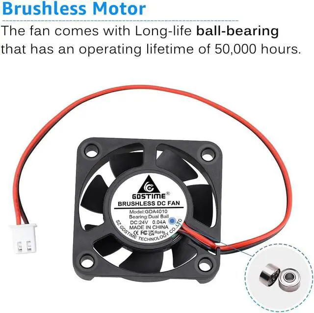 Alt view image 4 of 7 - GDSTIME 2Pcs 40mm Fan 24V, Dual Ball Bearing 40x40x10mm Brushless DC Cooling Fan 2 Pin
