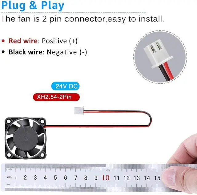 Alt view image 6 of 7 - GDSTIME 2Pcs 40mm Fan 24V, Dual Ball Bearing 40x40x10mm Brushless DC Cooling Fan 2 Pin